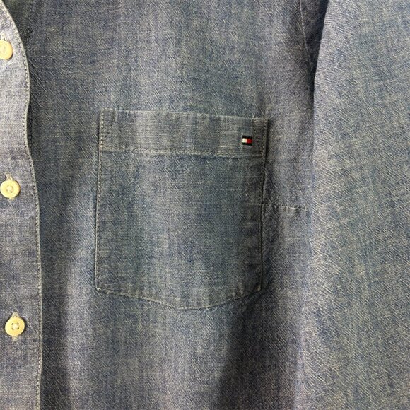 Tommy Hilfiger Women’s Denim Chambray Button-Down Shirt – Sz L – Classic Casual - Picture 12 of 13